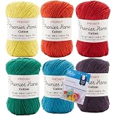 Premier Home Cotton Yarn 6-Pack Bundle with Bella's Crafts Stitch Markers (Bright Solid Mix)