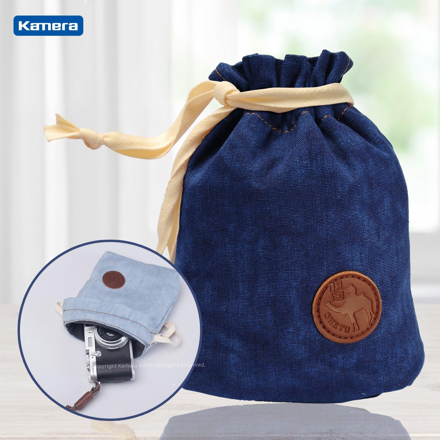 Kamera Drawstring Camera Bag for Instax Mini Camera, SP-1 Printer, Polaroid Camera and Printer, Pringo231-Pink-Dark Blue