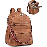FADEON 15.6 inch Laptop Backpack Purse for Women Designer PU Leather Computer Backpacks Fashion for Work Travel Brown
