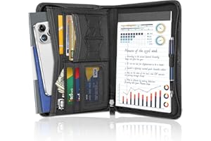 AKAYOK Zippered Portfolio Binder for Men & Women, Resume Portfolio Folder with 5.3" x 8 "Notepad, 9.6" x 7" Faux Leather Portfolio for Resume, Documents, Phone, Business Supplies and Cards (Black)