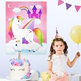 JOYIN Pin the Horn on the Unicorn Game Poster 28x21 with 24 Horns Blindfold view 6