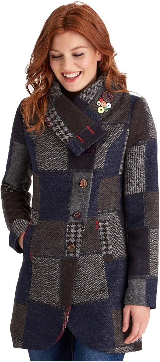 Joe Browns Women's Pretty Perfect Patchwork Long Sleeve Coat, Blue, 18