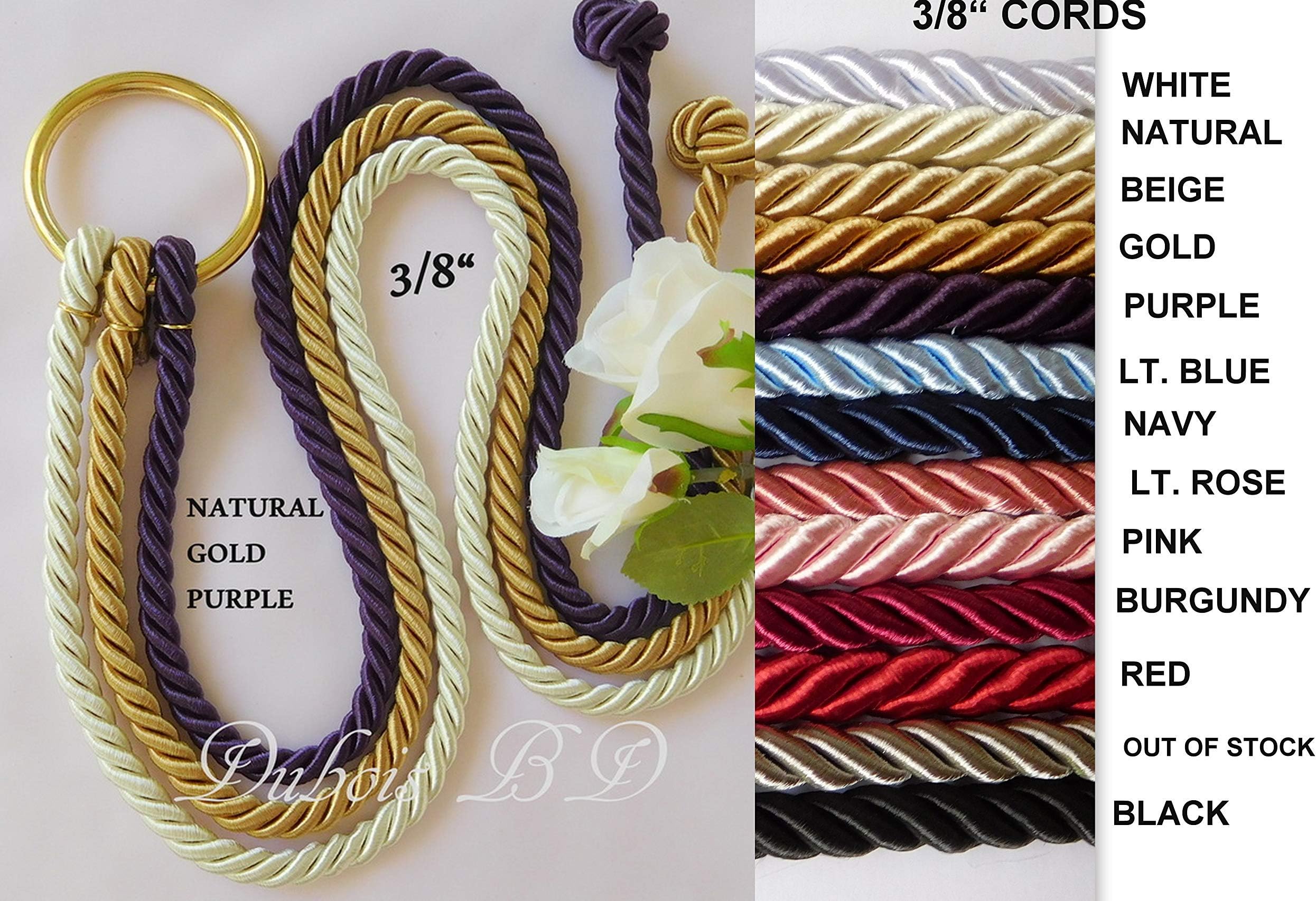 Cord of Three Strands, Ecclesiastes 4:12, Marriage Ropes, 3/8" Cords, Wedding Unity Ceremony, Christian wedding ceremony