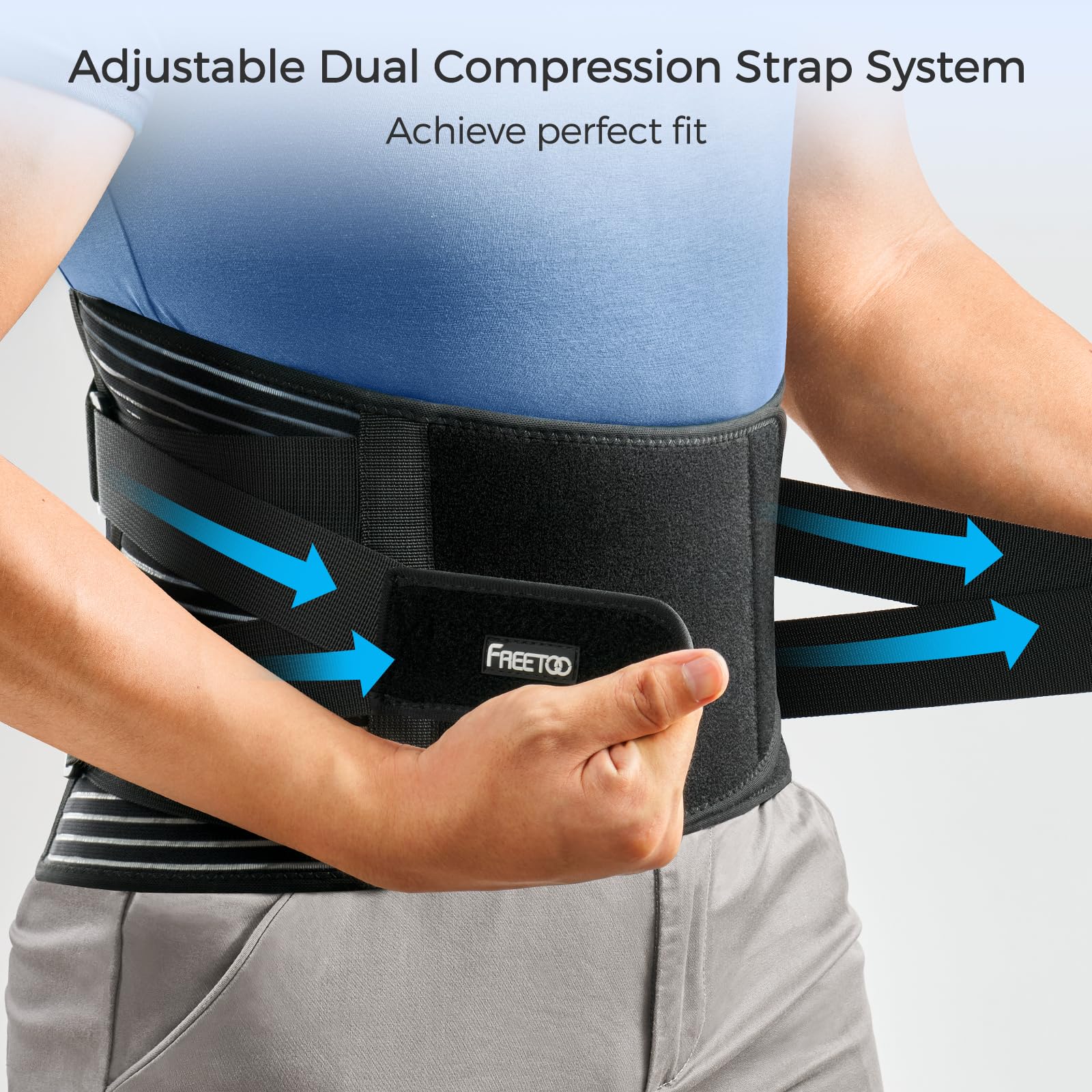 FREETOO Back Braces for Lower Back Pain Relief with 6 Stays, Breathable Back Support Belt for Men/Women for work , Anti-skid lumbar support belt with 16-hole Mesh for sciatica(M)
