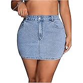 Floerns Women's Plus Size High Waisted Denim Mini Skirt Bodycon Jean Skirts with Pockets