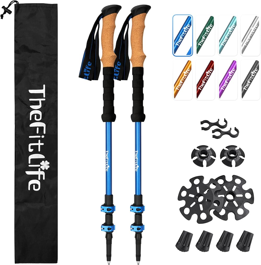 TheFitLife Trekking Poles 7075 Aluminum Cork Grips Adjustable Telescopic