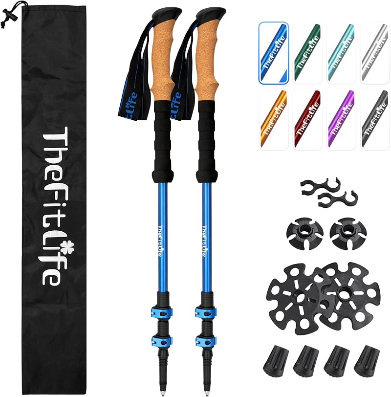 TheFitLife Trekking Poles 7075 Aluminum Cork Grips Adjustable Telescopic
