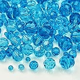 Honkoolly 480pcs Crystal Glass Beads 3mm 4mm 6mm 8mm 10mm Round Faceted Glass Spacer Beads for Bracelets Necklace Earring DIY Jewelry Making Craft(Lake Blue)