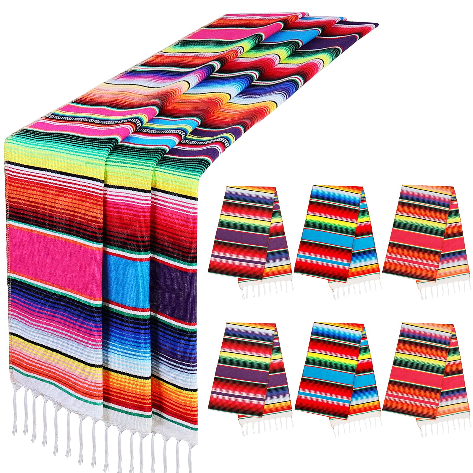 Photo 1 of YIQIHAI Mexican Table Runner, 6 Pack 12 X 100 Inch Mexican Party Decorations, Large Mexican Table Runner, Rainbow Colors