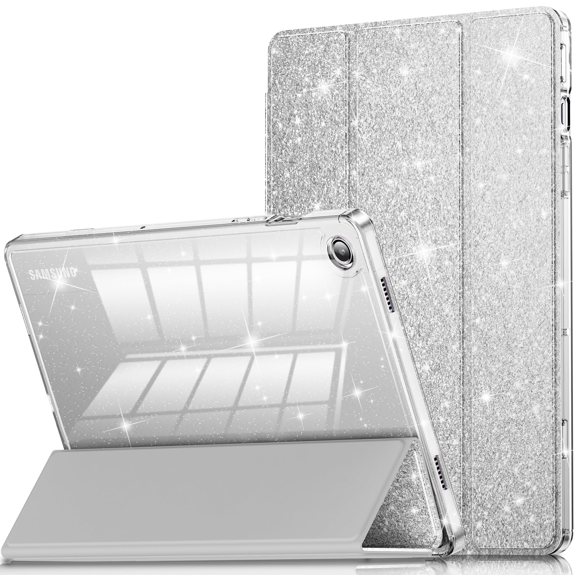 Photo 1 of INFILAND Case for Galaxy Tab A9 Plus 5G, Glitter Cover with Sparkly Clear Back for Samsung Galaxy Tablet A9+/A9 Plus 11 Inch 2023 Model (SM-X210/X216/X218)[Auto Wake/Sleep] for Girls Kids Silver