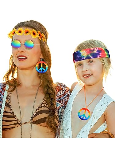 Frienda Hippie Costume Set, Hippie Sunglasses, Peace Sign Necklace
