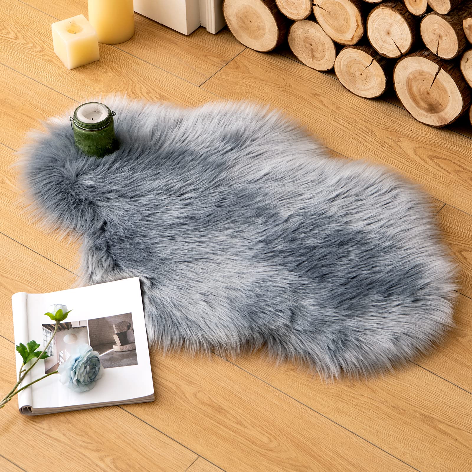 MIULEE Faux Fur Area Rugs Sheepskin Rugs Faux Fluffy Mat Fleece Chair Cover Seat Pad Soft Shaggy Area Mat for Bedroom Sofa Floor 60 x 90cm Cloud Shape Grey