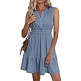 BerryGo Womens Denim Dress Sleeveless Summer Casual Jean Dress Tiered Cowgirl Country Mini Soft Light Chambray with Pockets