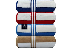 ORGANIX - SUSTAINABLE HEALTH SUPPLIES Organix Oversized Beach Towel 36"x72", Large Highly Absorbent Cabana Striped Pool Towels, 100% Ringspun Cotton Bathroom and Pool Towel 4 Pack, Adult Towels, Quick Dry Lightweight - Multicolor