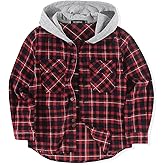 Spring&Gege Boys Flannel Hoodie Shirts Long Sleeve Plaid Button Down Shirt Jackets Casual Fall Winter Coat