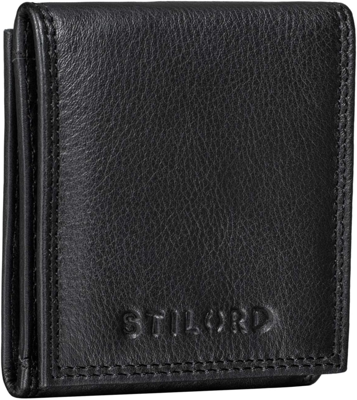 STILORD "Cody" Coin Purse Leather with Banknote Compartment for Men Women Leather Change Wallet Small Money Pouch in Genuine Leather Colour:Black