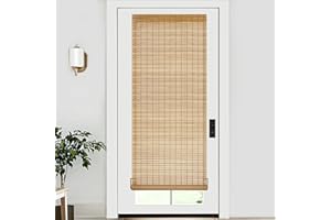 LazBlinds No Tools No Drill Bamboo Roller Shades, Cordless Bamboo Blinds, Light Filtering Roll Up Blinds for Windows, French Door, Porch or Patio, 26'' W x 70'' H, Squirrel