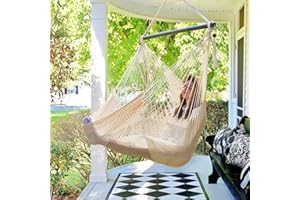 Bathonly Large Hammock Chair with Spreader Bar, Caribbean Hammock Swing Chair, XL Hammock Chair Outdoor Indoor, 330 LBS Weight Capacity, Beige