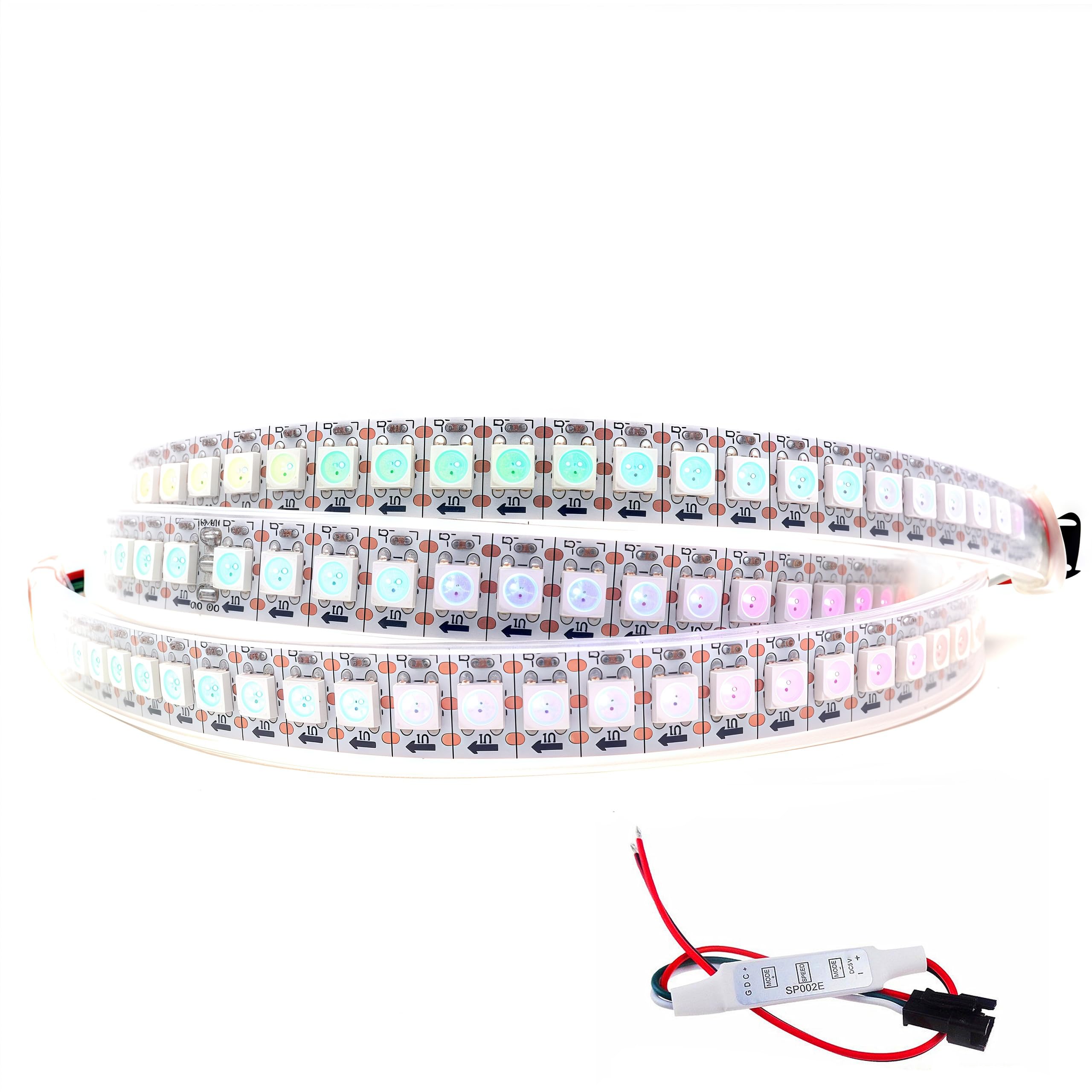 Photo 1 of WS2812B LED Strip SMD 5050 Individual Addressable RGB Strip Full Color LED Strip Waterproof DC5V (3.2FT 144led Waterproof IP67, White PCB)