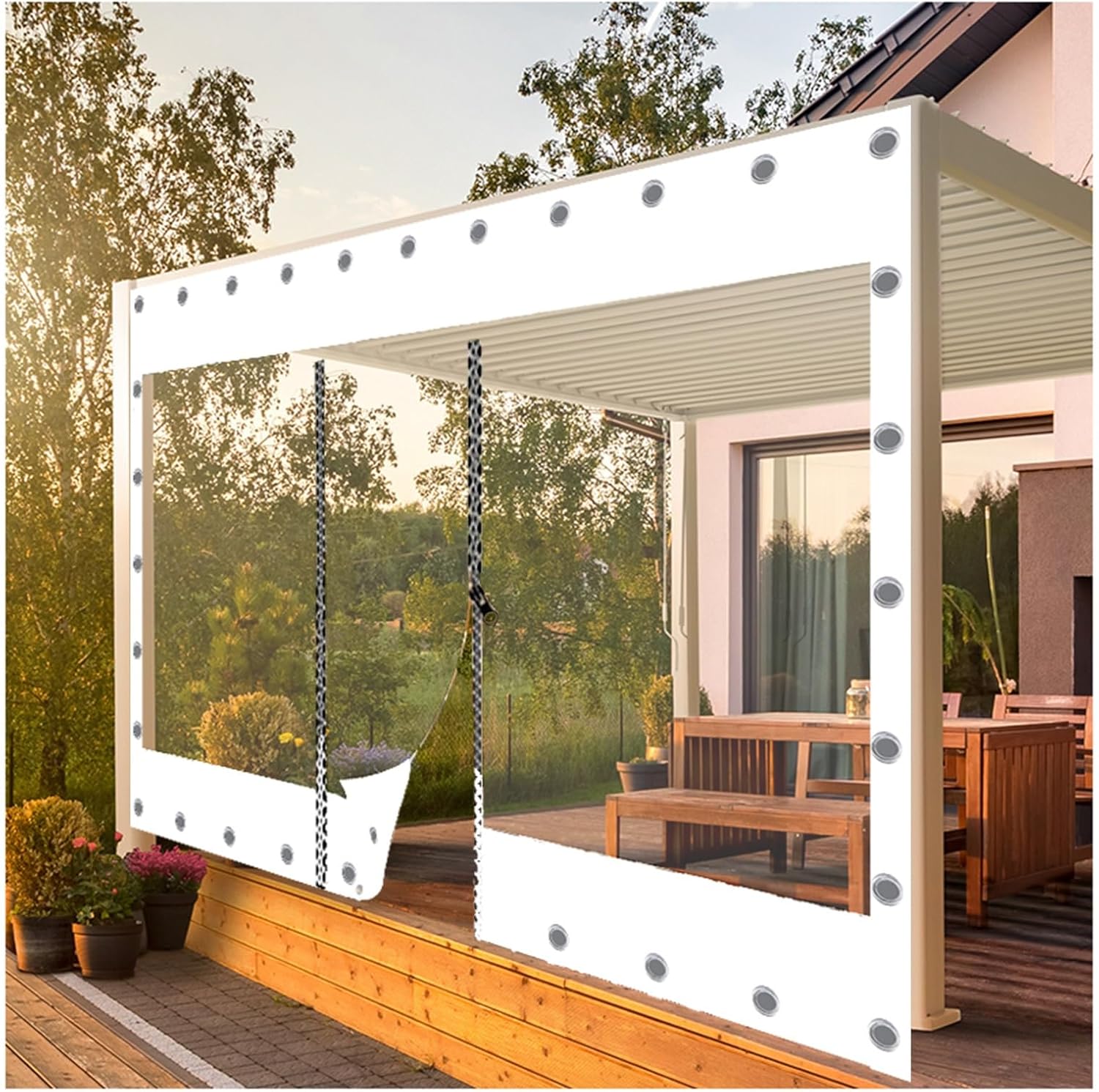 Outdoor Curtains - Outdoor Clear Waterproof Curtains,Transparent Vinyl Tarpaulin,Heavy Duty PVC Side Panels with Zippered Divider Curtains,for Patio Enclosure,Porch,Greenhouses,0.5mm Thick (Size : H1.5xW3m/H4.9xW9.8ft