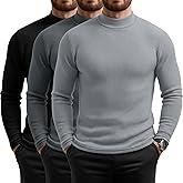 August Alley 3 Pack Men's Waffle Thermal Shirts Long Sleeve Mock Turtleneck Underwear Tops Pullover Undershirts Base Layer