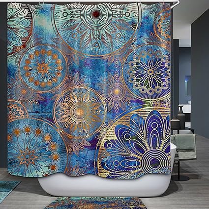 Qcwn Blue Purple Mandala Shower Curtain Tree Of Life With Floral