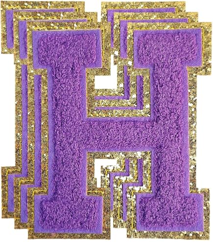 5 PCS Purple Chenille Self-Adhesive Letter Patches - 2.16" Tall, Gold Edge, For DIY On Hats, Bags, Jeans (Letter A) - View #3