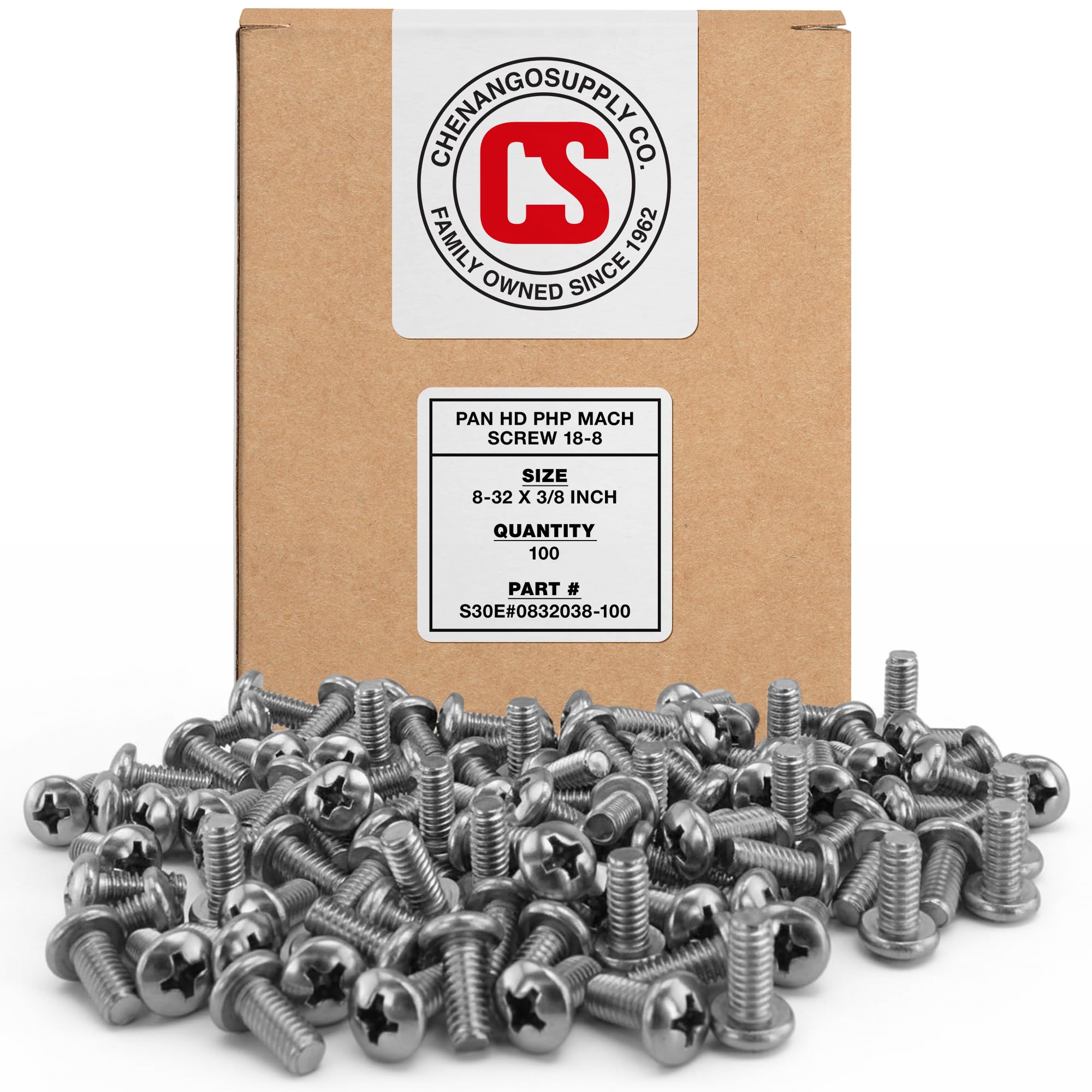 Chenango (Stainless Supply 8-32 x (3/8 to 3 inch Lengths Available) Pan Head Machine Screw, Full Thread, Phillips, Drive, 18-8 Stainless Steel, Machine Wire 8-32 x 3/8