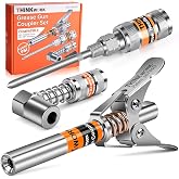 THINKWORK Grease Gun Coupler Set with 90&deg;Grease Coupler Adaptor | Double Handle Extra Reach Strong Lock on Grease Gun Coupler, 12000 PSI Fits with All Grease Guns 1/8" NPT Grease Gun Fitting