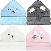Eccliy 4 Pack Baby Bath Towel Cute Animal Face Coral Fleece Baby Bath Towels Poncho Cape for Boy and Girl (Kitten, Puppy, Bear, Elephant)