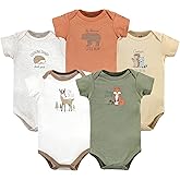 Hudson Baby Unisex Baby Cotton Bodysuits, Forest Deer 5-Pack, 3-6 Months