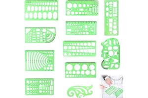 Circle Template and Geometry Drawing Ruler Set – 11-Piece Green Plastic Templates for Technical Drawing, Architecture, Ellips