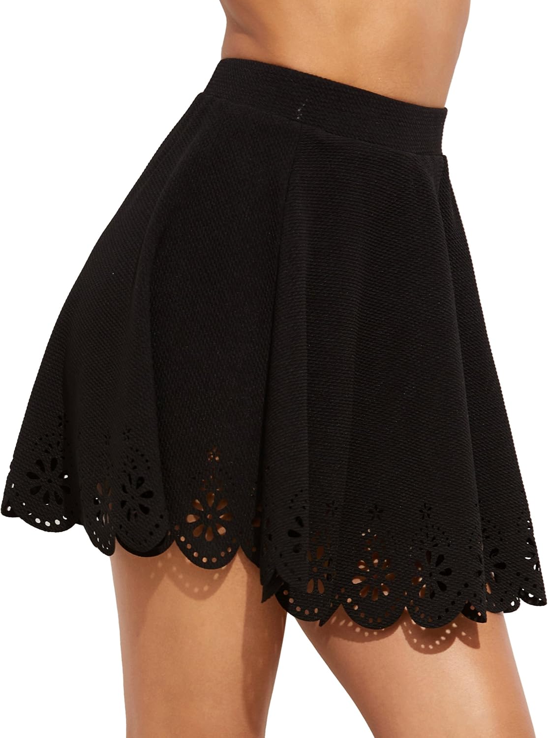 SheIn Women's Basic Solid Flared Mini Skater Skirt at  Women’s Clothing store