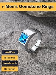 U7 Blue Stone Men Stainless Steel Square Signet
