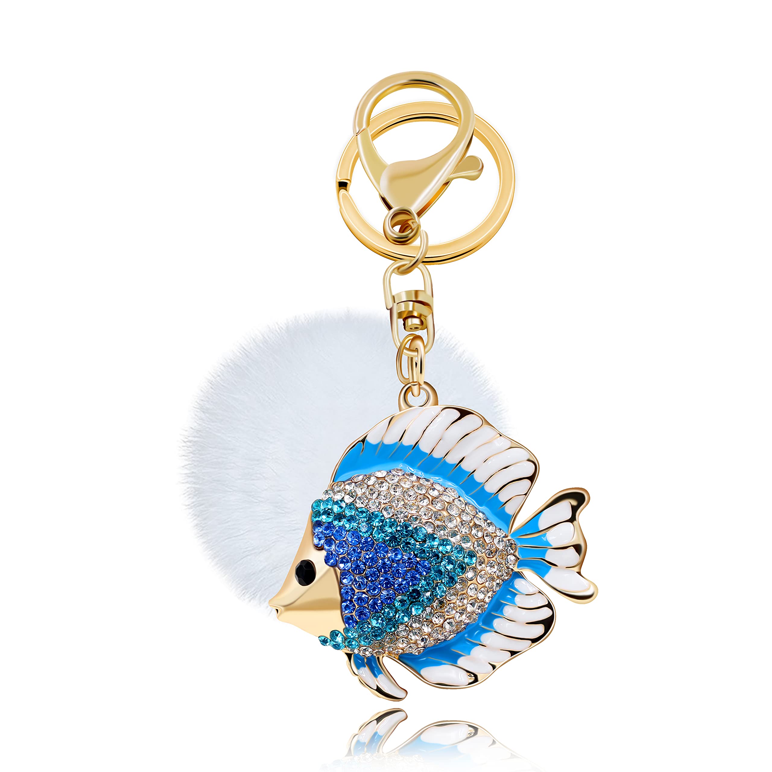 Uloveido Blue Fish Keychains for Teen Girls Women Car Door Keyrings Gold Plated Color Chain