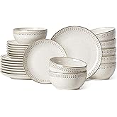 LE TAUCI Dinnerware Sets for 8, 24 Piece Ceramic Dish Set with Plates and Bowls | Oven/Dishwasher/Microwave Safe | Ideal for Housewarming | Reactive Beige (10" Plate+8" Dish+27oz Bowl)