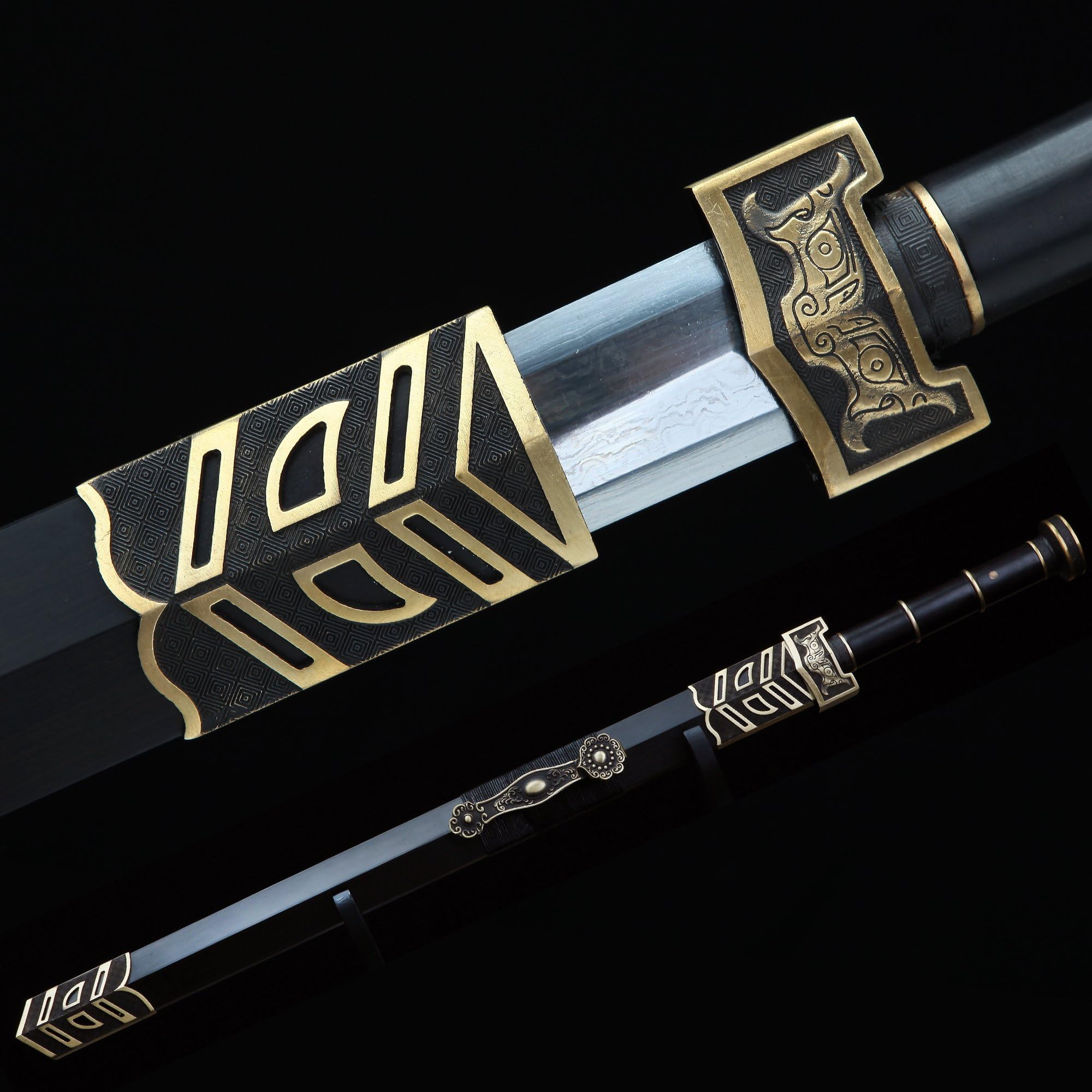 Auwiy Hand Forge Folded Premium Pattern Steel 608 Chinese RuYi Sword with Macassar Ebony Sheath