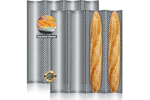 Walfos 2 Pack Nonstick Baguette Pans, No Coating Coming Off, Perforated 4 Loaves French Bread Pan, Durable Baguettes Bakery Tray for Baking Molding, 15" x 13"