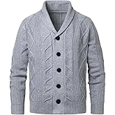Beryielite Men's Shawl Collar Cardigan Knitted Button Down Sweater Long Sleeve V-Neck Sweatshirt for Autumn Winter