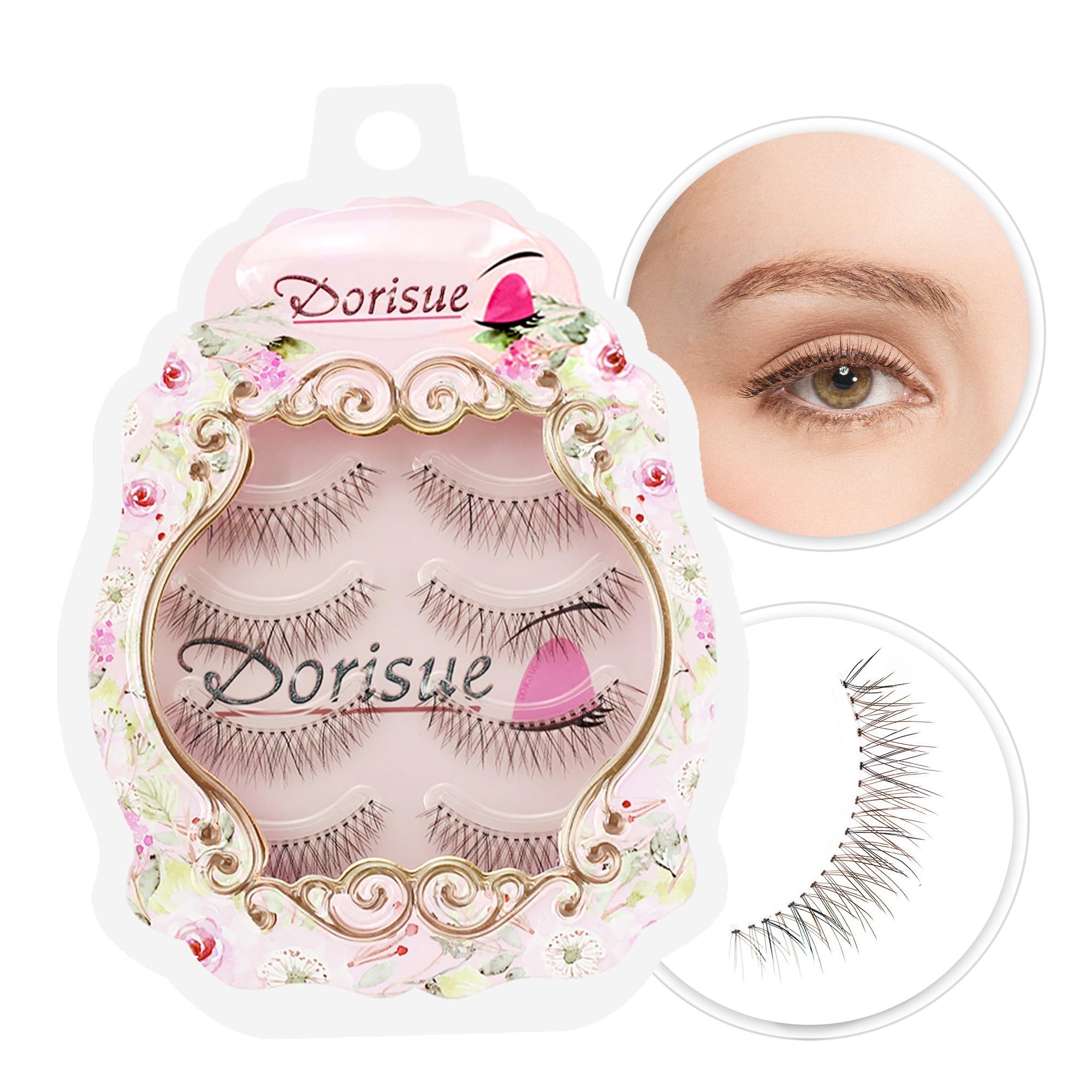 Photo 1 of Dorisue 3D False Eyelashes Extensions 3 Black and Brown Mink Lashes Strip with Volume eyelashes pack for Women's Makeup Handmade Soft 4 lashes pack