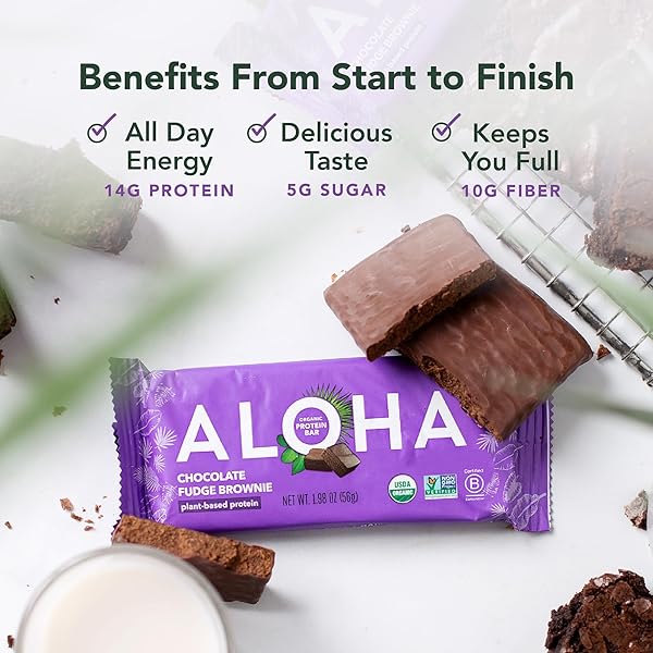ALOHA ORGANIC PLANT-BASED PROTEIN BARS | CHOCOLATE FUDGE BROWNIE | VEGAN, GLUTEN-FREE, PALEO, LOW-CARB, NON-GMO, SOY-FREE, 12 COUNT