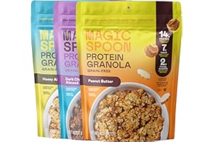 Magic Spoon Protein Granola - High Protein Granola, Keto Friendly, Low Sugar, Grain Free, Healthy Breakfast or Quick Snack (1 bag of each: Honey Almond, Dark Chocolate Almond, Peanut Butter)