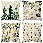 BBOLDIN Christmas Throw Pillow Covers 18x18, Christmas Tree Pinecore Snowflake Green and Gold Pillow Cases Set of 4, Winter Holiday Cushion Covers Decorations for Indoor Sofa Living Room