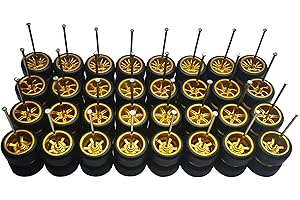 XYELKW 16 Set 1/64 Wheels and Tires Kit Simulation 1 64 Scale Wheels with Rubber Tires and Hub Suitable for Adding Collection Value to 1/64 Model Cars (Gold)