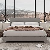Allewie Queen Bed Frame with Upholstered Adjustable Headboard, Platform Bed with Wood Slats, Heavy Duty Mattress Foundation, No Box Spring Needed, Easy Assembly, Light Grey