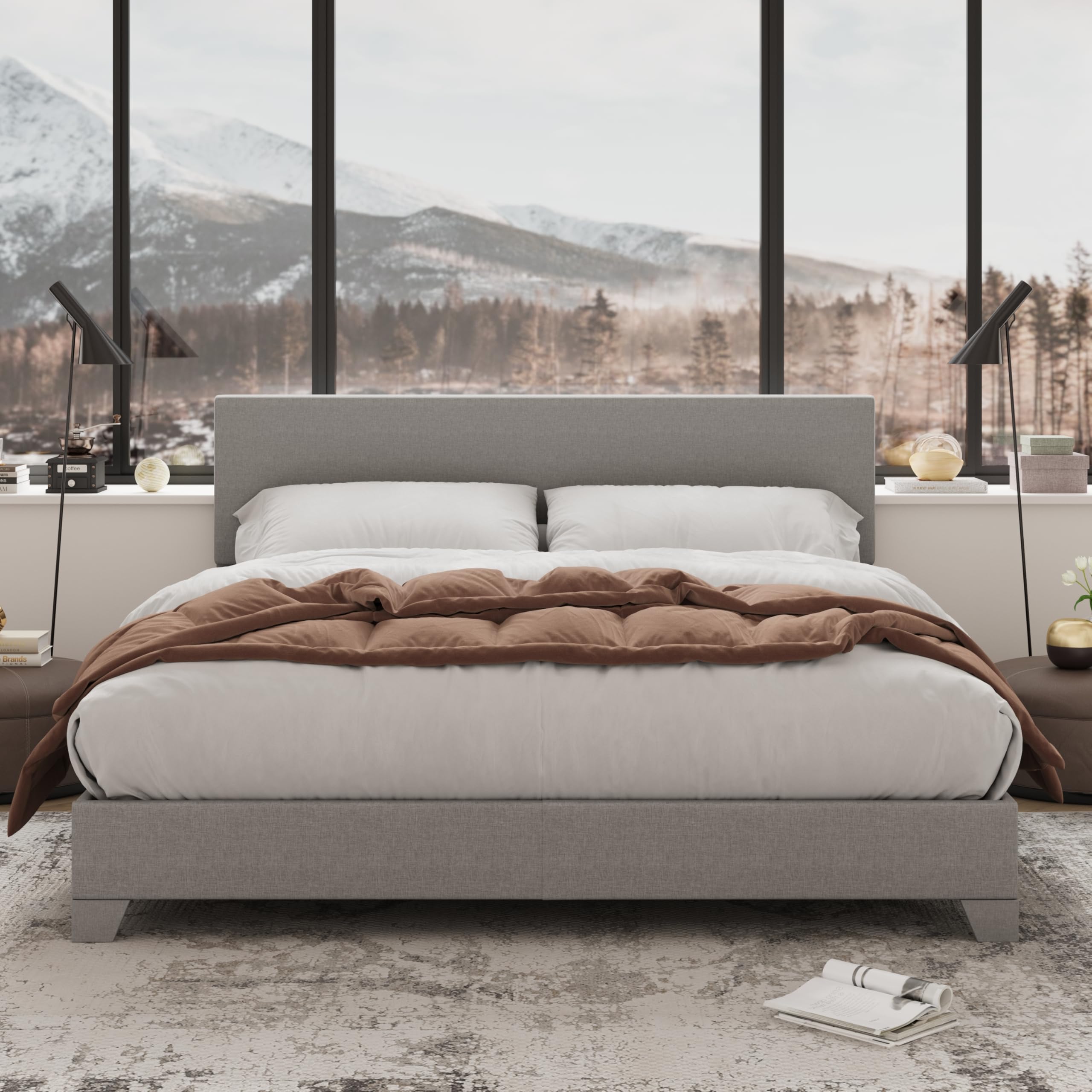 Photo 1 of **PARTS ONLY** Allewie Queen Bed Frame with Upholstered Adjustable Headboard, Platform Bed with Wood Slats, Heavy Duty Mattress Foundation, No Box Spring Needed, Easy Assembly, BEIGE