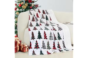 Elegant Comfort Reversible and Ultra-Plush Flannel Fleece-Winter Christmas Sherpa Throw- Lightweight Soft and Cozy-Holiday Decorative Throw, Perfect for Lounging, 50 x 60 inches, Plaid Christmas Tree