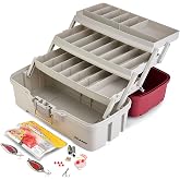 Plano Three-Tray Tackle Box Salmon Kit, Maroon/Grey, Rust-Proof Brass Latch, Top-Access Tray Compartments with Deep Storage, Made in the USA, Portable Fishing Gear Storage Organizer