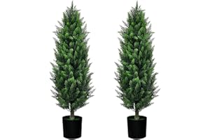 DOPGIB Artificial Topiary Cedar Trees: 4.35 FT Tall（2 Set） UV-Anti Evergreen Faux Potted Pine Cypress for Outdoors Home Front Porch Decor