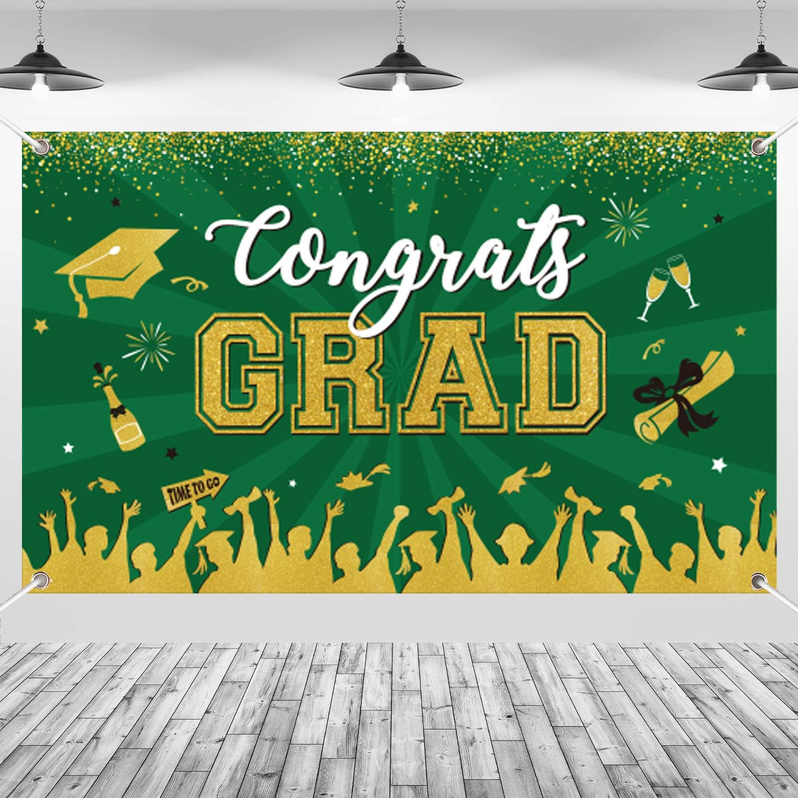 Green Graduation Banner 2025 Congrats Grad for Graduation Party Decoration SuppliesLarge Graduation Fabric Backdrop for High School College 71 x 43”